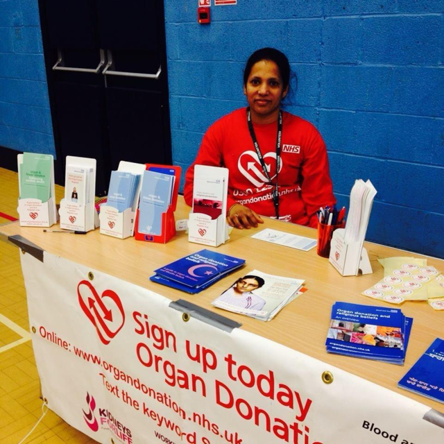 Agimol Pradeep campaigning to promote organ donations within minoritised ethnic communities.