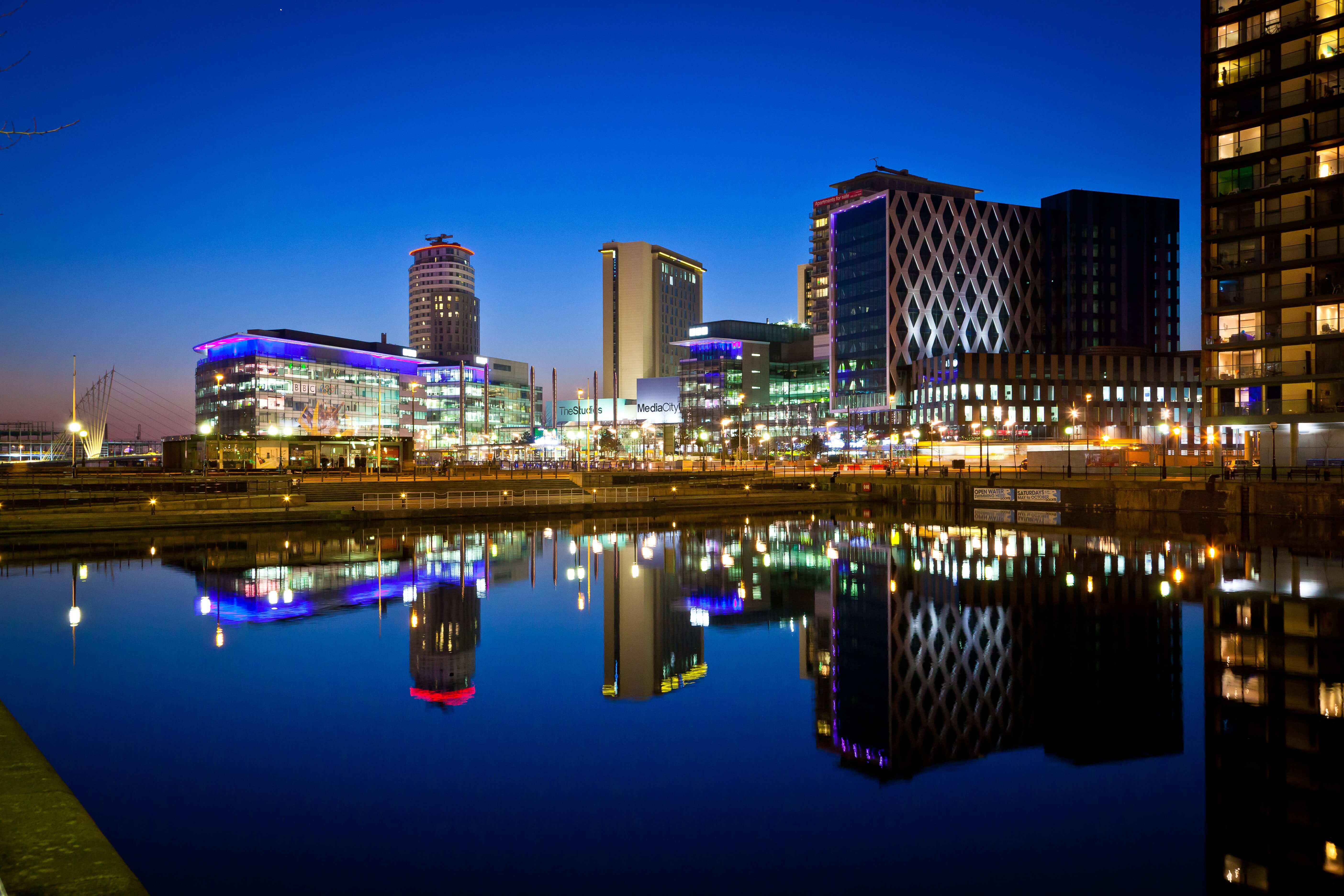 MC:UK at night in Salford Quays