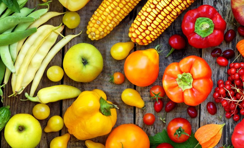 Image: colourful selection of fruit and vegetables