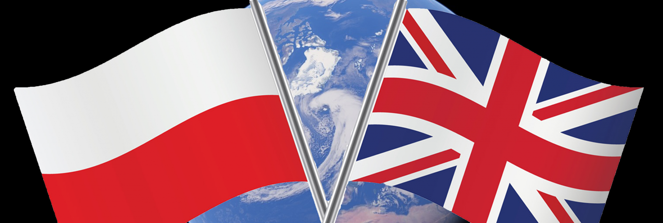 Photo of the Flag of Poland and UK infront of a globe image