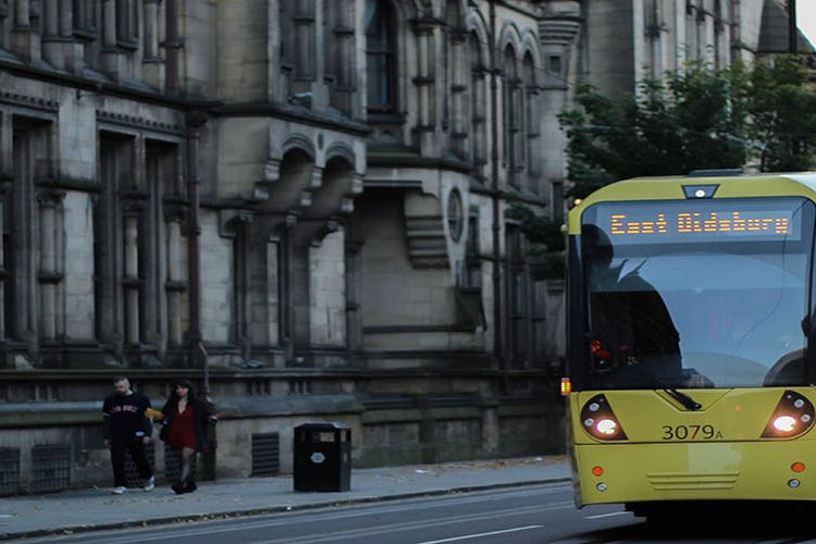 Photo of tram coming towards the camera