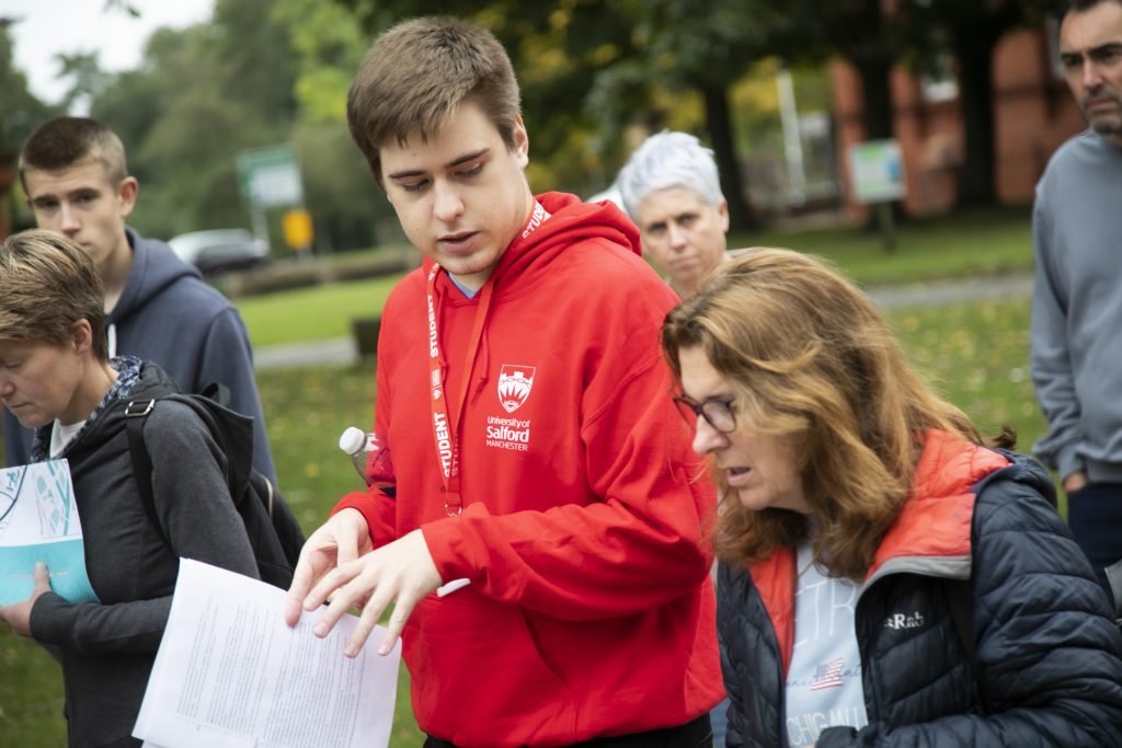 A student ambassador giving a campus tour