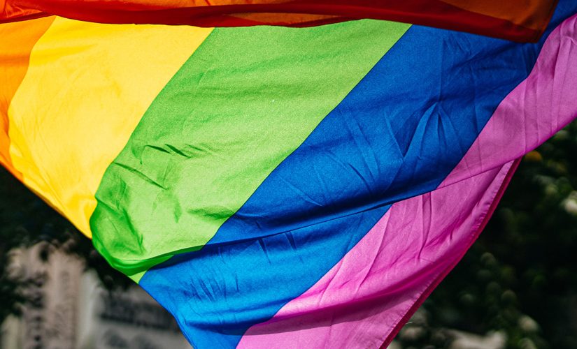 People holding the LGBTQ Flag