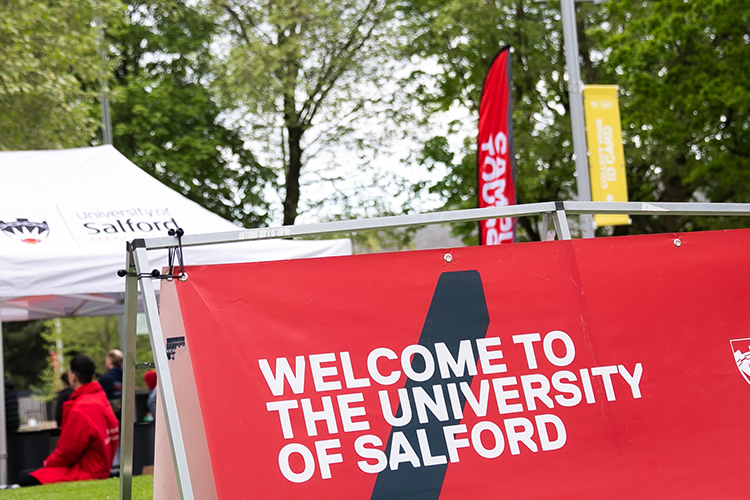 Welcome to the University of Salford sign