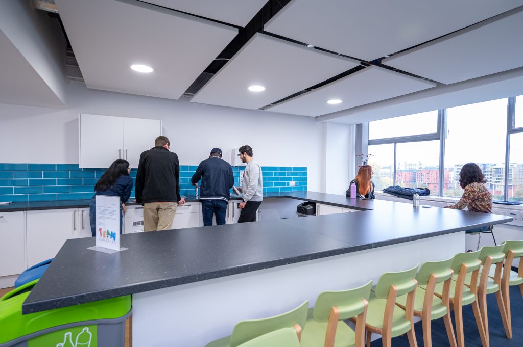 Students hanging out in student spaces