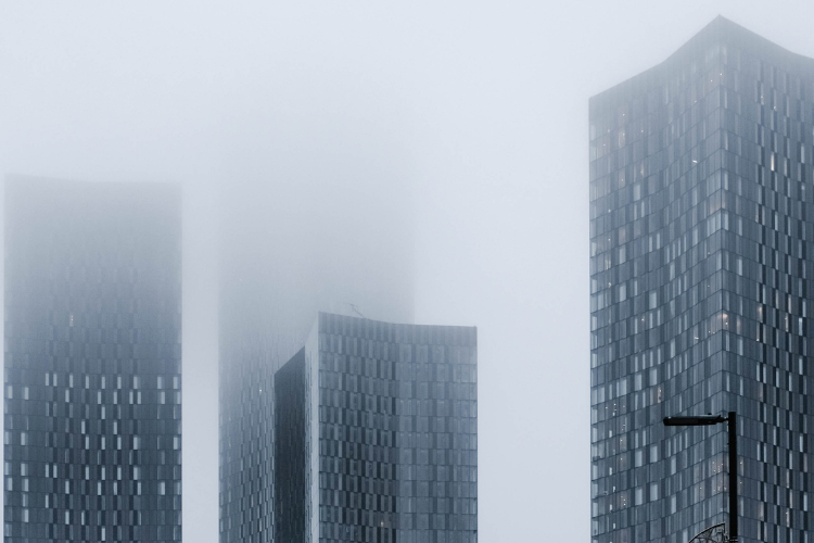 Photo of the Skyscapers in Deansgate with mist