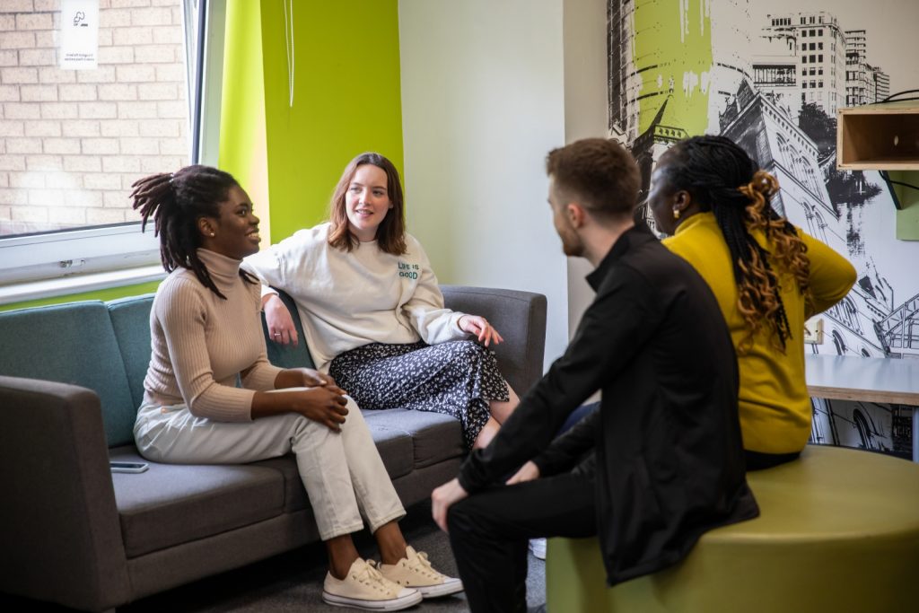 Chat with friends in the common room