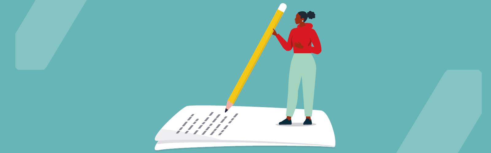 Illustration: a figure holding a human-sized pencil, writing a letter