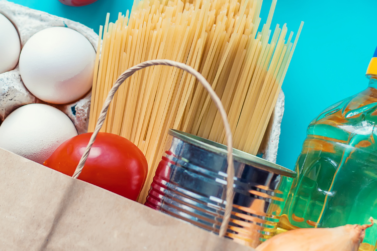 A grocery bag full of shopping