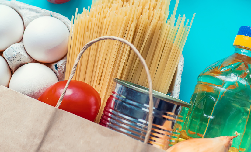 A grocery bag full of shopping